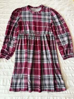 Knitworks Women's Burgundy Plaid Long Sleeve Babydoll Dress XL